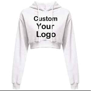 Sudadera corta con capucha manga larga informal sexy moda mujer logotipo personalizado Sudadera con capucha Jersey bordado - Product Image 1