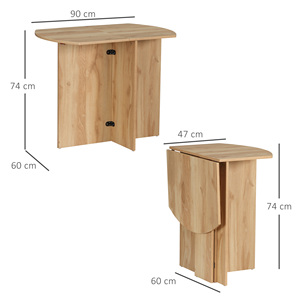 HOMCOM Table de salle à manger en bois pliante peu encombrante, 90x60x74cm, chêne - Product Image 3