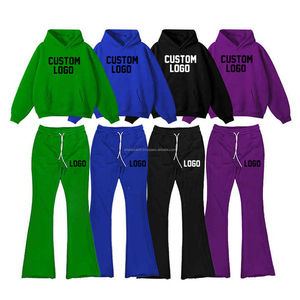 Survêtement personnalisé avec logo Combinaison de survêtement évasée Lavage à l'acide Combinaison de survêtement délavée à l'acide Ensembles de pantalons de survêtement et sweat à capuche - Product Image 1