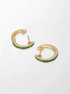 Boucles d'oreilles créoles délicates en tsavorite, 0,35 ct, 26 pierres, pierres précieuses naturelles, 15,60 mm, or jaune 18 carats, style bohème traditionnel, cadeau charmant - Product Image 3