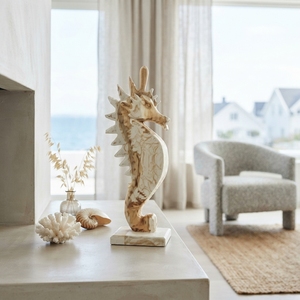 Handcrafted <b>wooden</b> seahorse sculpture <b>rustic</b> teak carved aquatic animal statue coastal ocean table floor accent decoration setup - Product Image 5