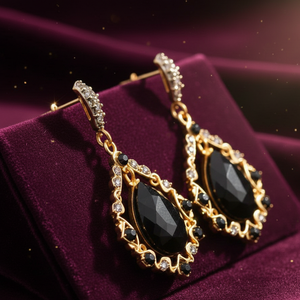 Pendientes de Ónice Negro con Circonita Cúbica en Forma de Pera para Mujer, Plata de Ley 925, Chapados en Oro de 18K, Joyería con Piedras Preciosas, Regalo - Product Image 5