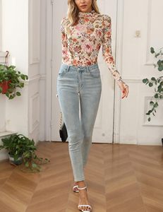 Blouses pour femmes <span class=keywords><strong>mode</strong></span> dentelle à manches longues haut en maille Floral col montant voir à travers imprimé haut en maille vêtements occidentaux femmes - Product Image 2