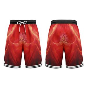 Pantalones cortos de baloncesto Red Flame personalizados, pantalones cortos de entrenamiento deportivo transpirables de poliéster de malla sublimada con cintura elástica - Product Image 1