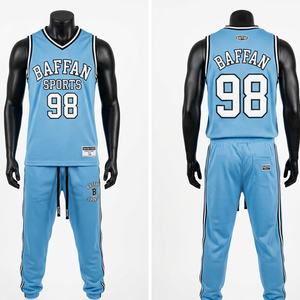 Premium Polyester Mesh Jersey And <b>Pant</b> Set Sky Blue Black Side Panels Custom Sublimation Logo Mesh Jersey and <b>pant</b> men's - Product Image 3
