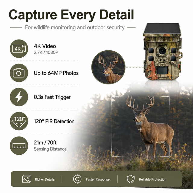 Sensvision Solar Powered 4G LTE WiFi 4K IP66 Waterproof Trail Camera for Farm Ranch Garden Security Game Hunting