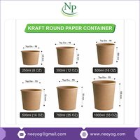 Personnalisation possible pour les contenants ou boîtes d'emballage alimentaire ronds en papier kraft de 750ml à un prix de marché minimal auprès du vendeur indien