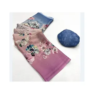 New Block Buster Bollywood Design Women Satin Chiffon Saree With Floral Print and Fancy Blouse from Reliable Supplier