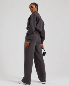 Recién llegado, sudadera con escote redondo de grafito para mujer, hombros caídos, puños acanalados y dobladillo, sudaderas con capucha para mujer, sudadera lisa - Product Image 4