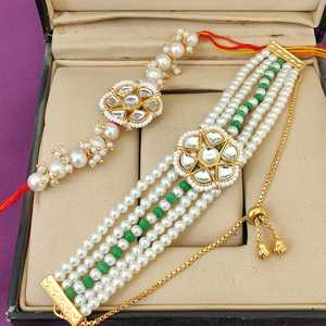 Haute qualité Bhaiya Bhabhi Rakhi Combo indien Kundan perle Rakhi Combo livraison gratuite Rakhi pour frère et soeur Rakshabandhan - Product Image 4