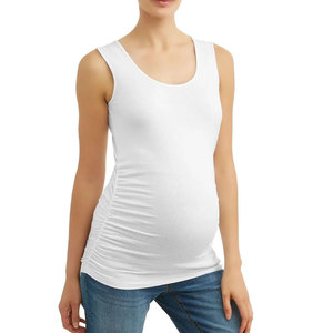 Encolure dégagée maternité débardeur froncé côtés respirant sans manches doux Stretch 100% coton tissé grossesse personnalisable OEM - Product Image 4