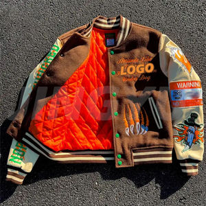 OEM Custom LOGO Front Embroidery Long Thin Hooded Streetwear Plus Size Baseball Vintage Letterman Varsity Jackets <b>Coat</b> for <b>Men</b> - Product Image 2