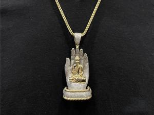 Venta al por mayor Hip hop Leb diamante colgantes joyería 14K 18K oro amarillo plateado diamante helado Buda mano colgante collar - Product Image 4