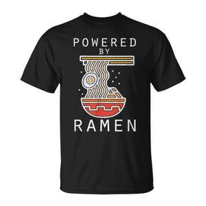 T-shirt « Powered By Ramen » noir pour homme, vêtement décontracté à manches courtes, col rond, imprimé en sérigraphie, vêtement promotionnel - Product Image 1