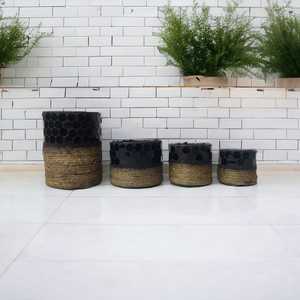 Récipients et bocaux en verre bougie OEM ODM de taille personnalisée avec mosaïque en verre noir et emballage de fil de jute naturel fabriqués à la main en Inde - Product Image 1