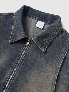 Clothing Manufacturers Washed Distressed Zip Patchwork Denim <b>Fabrics</b> Custom Denim Jacket Men Men's Jackets - Product Image 3