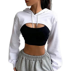 Servicios OEM 2025 último diseño mujeres corte corto sudaderas con capucha transpirable Anti-pilling mujeres mejor venta corte corto sudaderas con capucha para mujer - Product Image 1