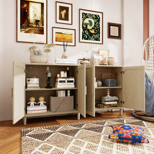 Aparador Moderno DreamCraft de 70 Pulgadas Estilo Vietnamita con 4 Puertas de Ratán, Madera Natural, Diseño que Ahorra Espacio para la Sala de Estar - Product Image 2