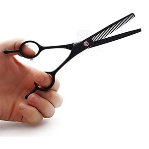 Tijeras de Peluquería Profesionales con Recubrimiento Negro, para Cortar y Entresacar Cabello, con Doble Apoyo para Dedos, Acero Inoxidable Resistente - Product Image 1