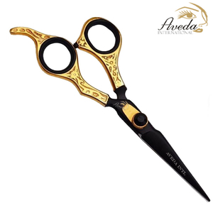 Tijeras de Peluquería Profesionales de Acero Inoxidable con Hoja Recta Dorada y Negra, Punta Afilada, para Diestros - Product Image 1