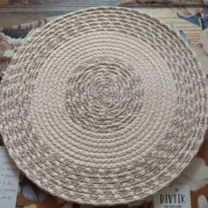 Modern White and Gray Braided 100% Cotton <b>Round</b> <b>Placemats</b> with Anti-Slip Feature for Weddings and Banquets - Product Image 1