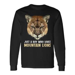 Camiseta de manga larga con estampado digital de Just A Boy Who Loves Mountain Lions, unisex, cuello redondo, para adultos - Product Image 1