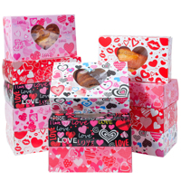 Boîte en carton autoportante en forme de cœur de la Saint-Valentin avec poignée, pour 2/4/6 donuts, biscuits, muffins, avec revêtement UV, impression personnalisée quadricolore, pour aliments
