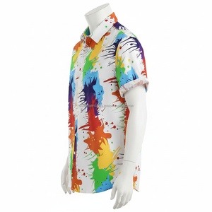 Camisa de Playa de Verano con Estampado de Salpicaduras Multicolores, Estilo Hawaiano, Transpirable, Camisa de Botones para Hombre - Product Image 4