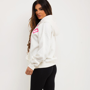 100% algodón personalizado marfil mujer longitud completa Zip Hoodie antiarrugas transpirable gimnasio entrenamiento cuello con capucha - Product Image 1