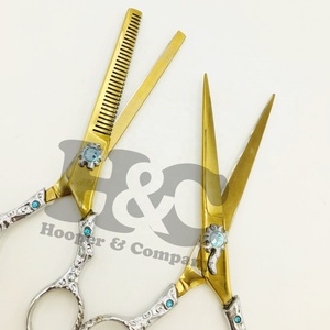 New Design Gold Color Straight Sharp Stainless Steel Hair Cutting Thinning Scissors Barber <b>Shears</b> Beauty Salons Sustainable - Product Image 4