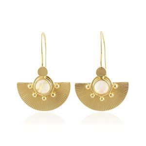 Dainty Minimal Déclaration Boucle D'oreille Naturel Bleu Feu Pierre De Lune Plaqué Or Martelé Texturé Crochet Suspendu Style Perle Élégante - Product Image 6