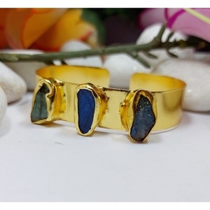 Brass Gold Plated Fashion Cuff <b>Bracelets</b> with Gemstones - Product Image 4