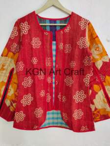 Veste matelassée Kantha en coton vintage unisexe imprimée à la main vêtements de fête courte longueur Kantha indien vêtements pour femmes - Product Image 2