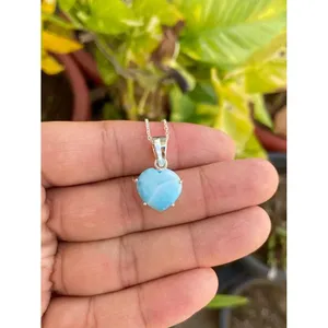 925 Sterling <b>Silver</b> Larimar Heart Pendant <b>Necklace</b> Fine Charms Jewelry - Product Image 1