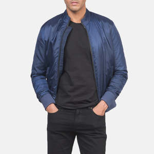 Ramon Blue Bomber Jacket XL Size Lightweight Breathable Canvas <b>Wool</b> with Nylon Zipper Decorated Front Printing New Condition - Product Image 6