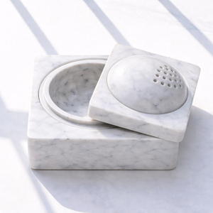 Brûleur et support d'encens en marbre blanc naturel artisanal avec perforations, pour hôtel, spa, méditation, yoga et décoration de luxe - Product Image 6