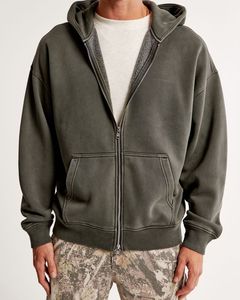 Sudaderas con capucha y cremallera para hombre, personalizadas con logotipo bordado, lavadas al ácido, unisex, de otoño, gruesas, cortas, de corte regular, de forro polar, impermeables - Product Image 3