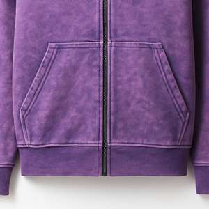 Ensemble pantalon de survêtement en coton épais et sweat à capuche zippé avec applique brodée à l'acide personnalisée - Product Image 3