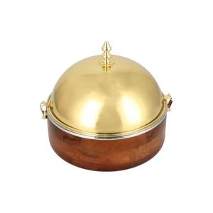 Marmite à couvercle en métal brillant avec marmite en bois Conception unique Réchauffeur de nourriture de luxe fait à la main casseroles rondes pour le dîner - Product Image 3