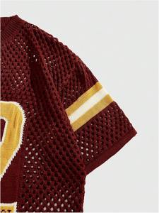 Camiseta de punto para hombre con letras llamativas, ropa de calle informal, Camiseta de punto con gráfico superior para hombre, mezcla de algodón suave y transpirable de gran tamaño - Product Image 3