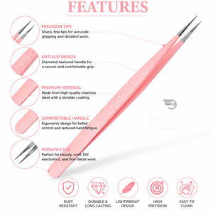 Pince à épiler pour extensions de cils, pointe droite, précision, en acier inoxydable, pointe en fibre, antidérapante, outil d'isolation, 120 mm - Product Image 2