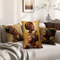 Siyah Afrikalı Kadın Yastık Kılıfı Yumuşak Polyester Altın Sanat Portresi Minder Kılıfı Kanepe için Dekoratif Kılıf