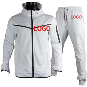 Nuevo conjunto de chándal de tendencia Oem, ropa deportiva, cortavientos, algodón elástico, deporte, logotipo personalizado, chándal de hombre con cremallera de lana tecnológica en blanco - Product Image 2