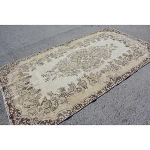 พรมสไตล์ตุรกีวินเทจขน5x9.5ft ทอแบบแบนมีลวดลายปะติดสำหรับตกแต่งห้องนั่งเล่นสีน้ำตาลเบจ - Product Image 4