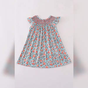 Vestido de 2 Piezas con Estampado Floral Azul, Hermoso y Ligero para Bebés Niñas, con Mangas con Volantes, Tela de Algodón Suave y Transpirable - Product Image 1