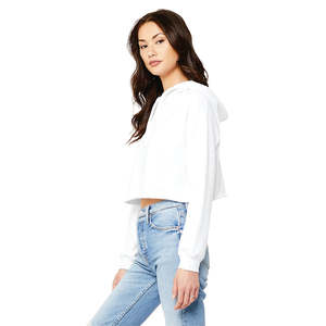 Sudadera Corta de Felpa para Mujer, con Dobladillo sin Rematar, Hombros Caídos, 52% Algodón Peinado y Hilado en Anillo Airlume, 48% Felpa de Poliéster, Color Blanco - Product Image 2