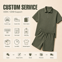 Ensemble court gaufré personnalisé IKDEER pour homme : chemise à col polo et short à cordon de serrage pour les voyages, les stations balnéaires et la vente au détail estivale