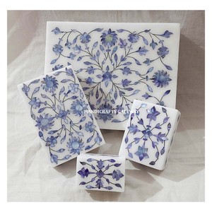 Boîte à bijoux de qualité supérieure en marbre blanc incrusté de nacre bleue au design unique pour la décoration de fête de mariage - Product Image 1