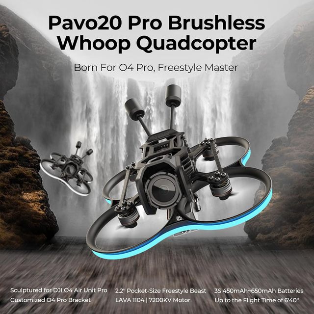 BETAFPV Pavo20 Pro Brushless Whoop Quadcopter 4K FPV Freestyle Shooting 1104 7200KV Motor 2-3S 20A 450-650mAh Drone Kits