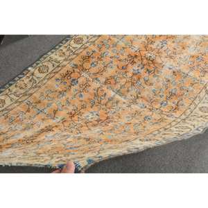 Alfombra turca Vintage clásica naranja azul Patchwork hecho a mano lana sala de estar alfombra 3,7X6,5 pies respaldo de látex rectángulo a rayas - Product Image 5